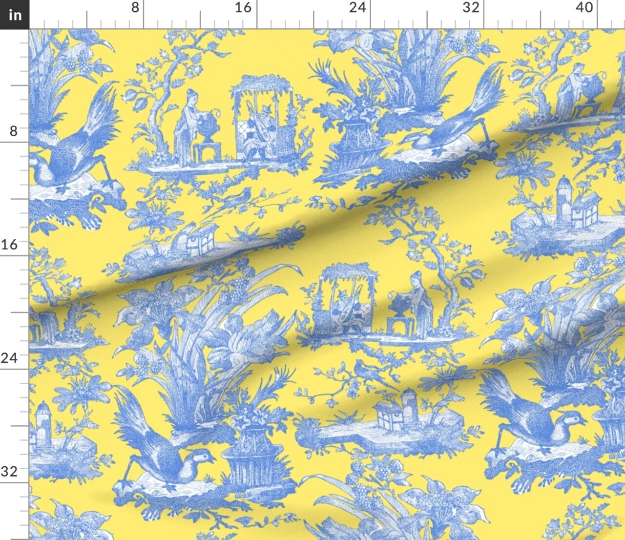 Chinoiserie Toile Lemon Yellow Asian Custom Printed Fabric by Spoonflower Various Fabrics by the Yard or Fat Quarter